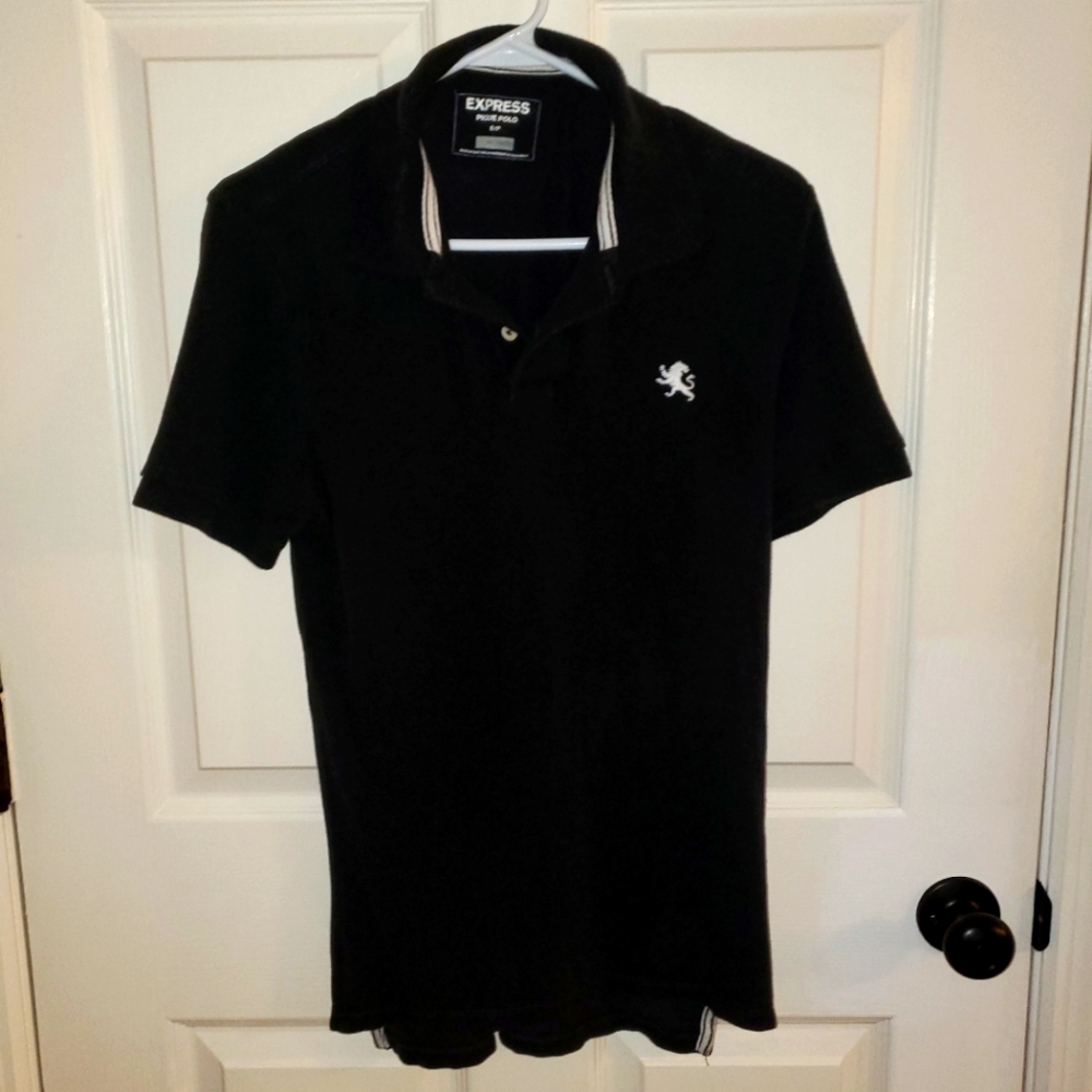 Express Men's Size Small Black Pique Fitted Polo